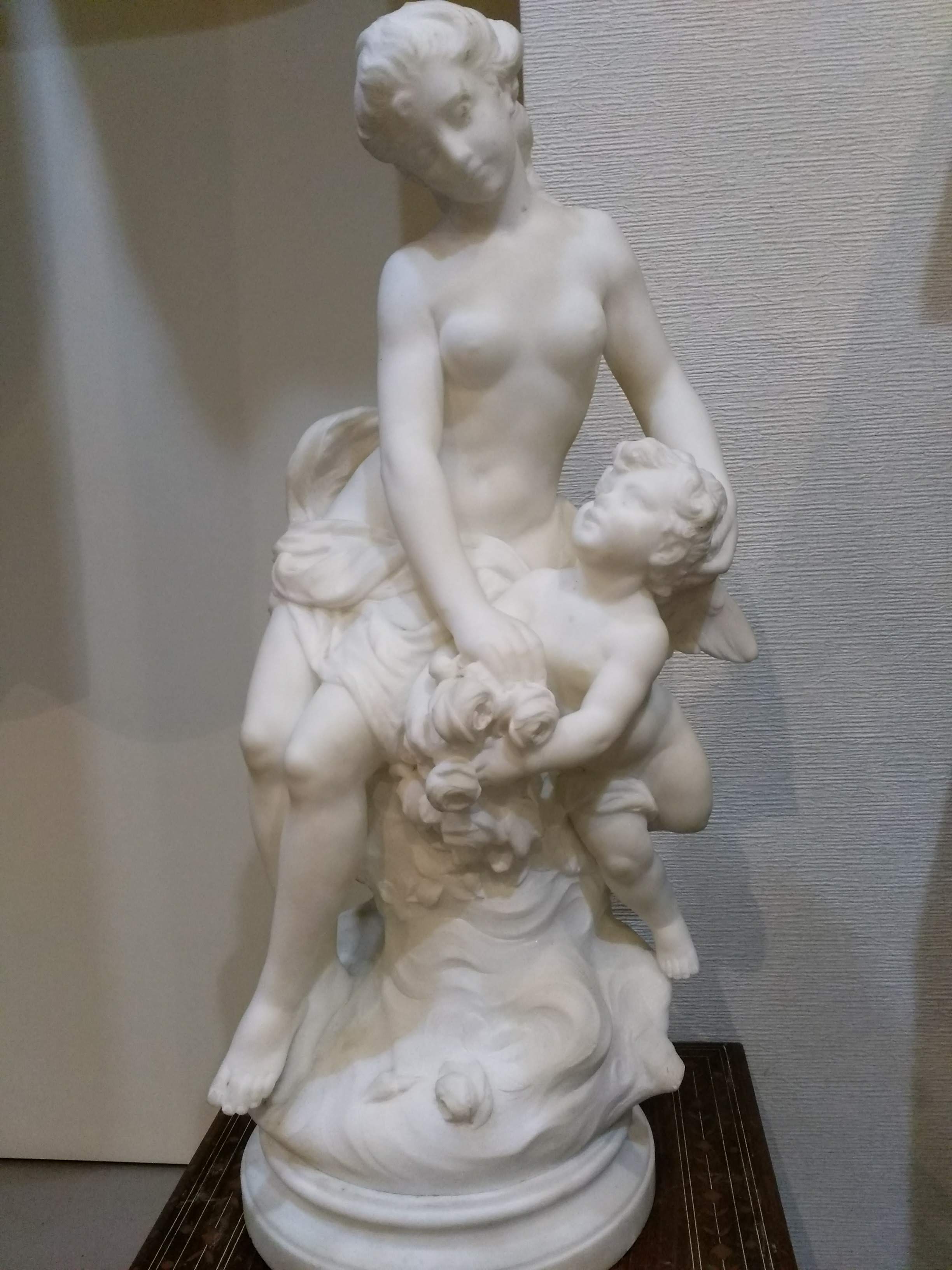 彫刻　大理石　Hip・Moreau作母子像