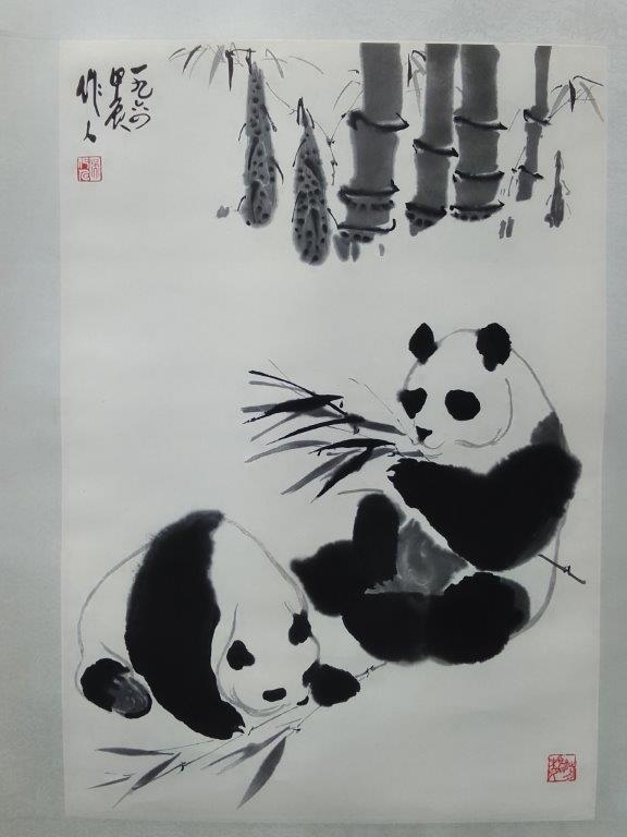 呉作人　大熊猫図　工芸軸