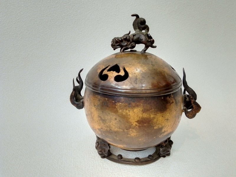 中国美術／香炉／金工　古銅鍍金香炉
