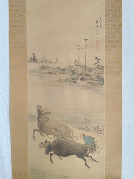 絵画／浮世絵／掛軸松川半山牛飼い図