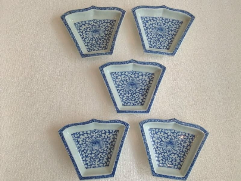 陶芸品／磁器古伊万里　染付扇形皿